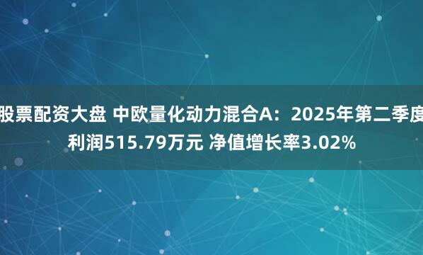 股票配资大盘 中欧量化动力混合A：2025年第二季度利润515.79万元 净值增长率3.02%