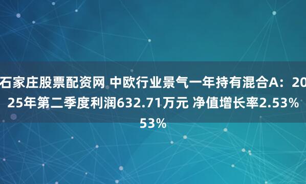 石家庄股票配资网 中欧行业景气一年持有混合A：2025年第二季度利润632.71万元 净值增长率2.53%